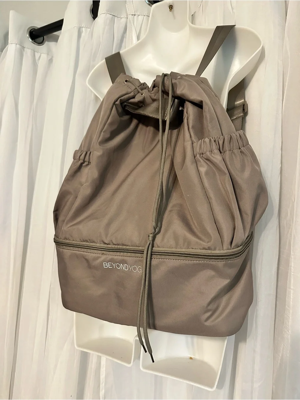 Beyond Yoga Taupe (Birch) Drawstring Yoga Adjustable/Convertible Backpack